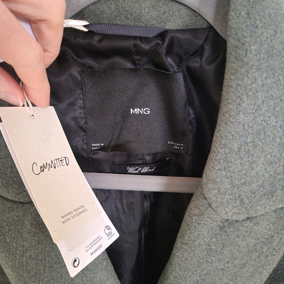 NWT Mango MNG Wool Blend Double Breasted Winter Coat Size M Green Womens Jacket - Picture 5 of 8
